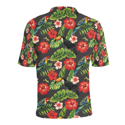 Hibiscus Red With Parrotprint Design LKS303 Men Polo Shirt