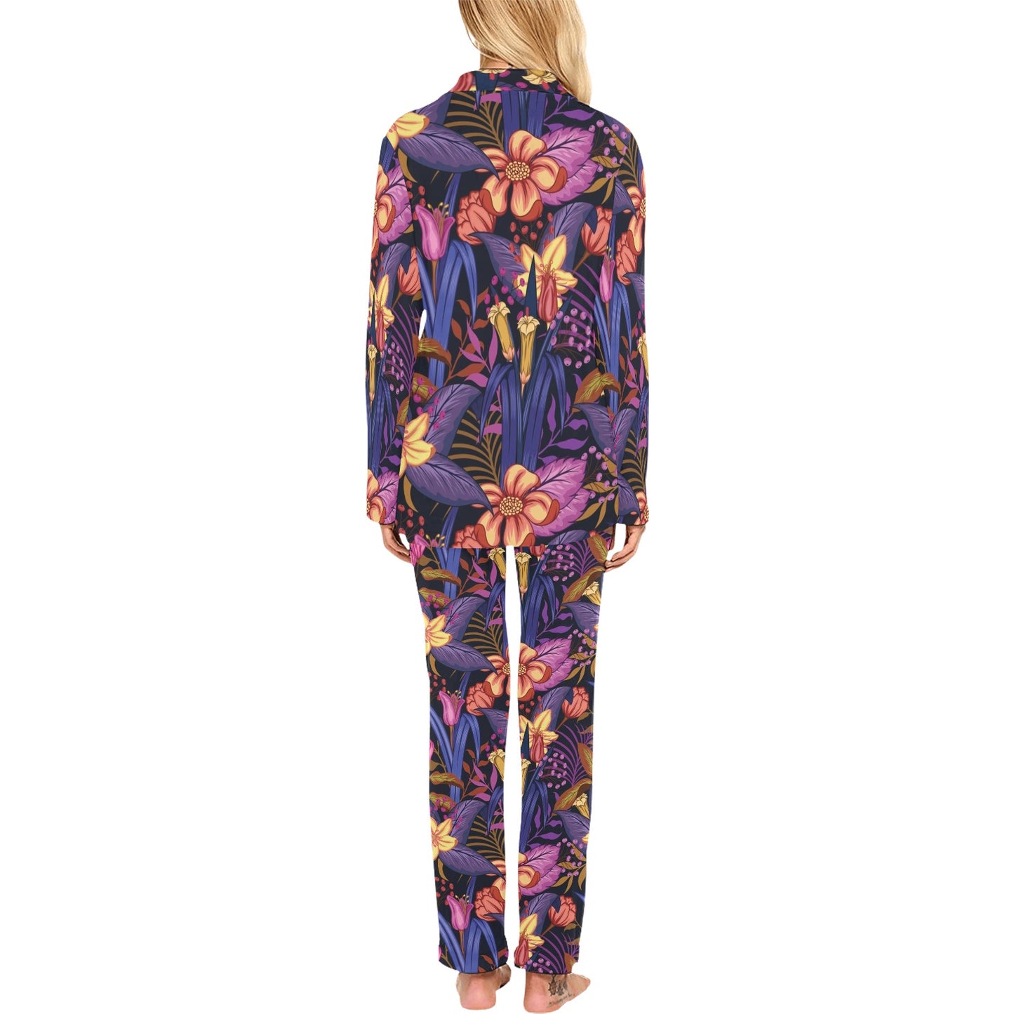 Lily Pattern Print Design LY016 Women's Long Pajama Set