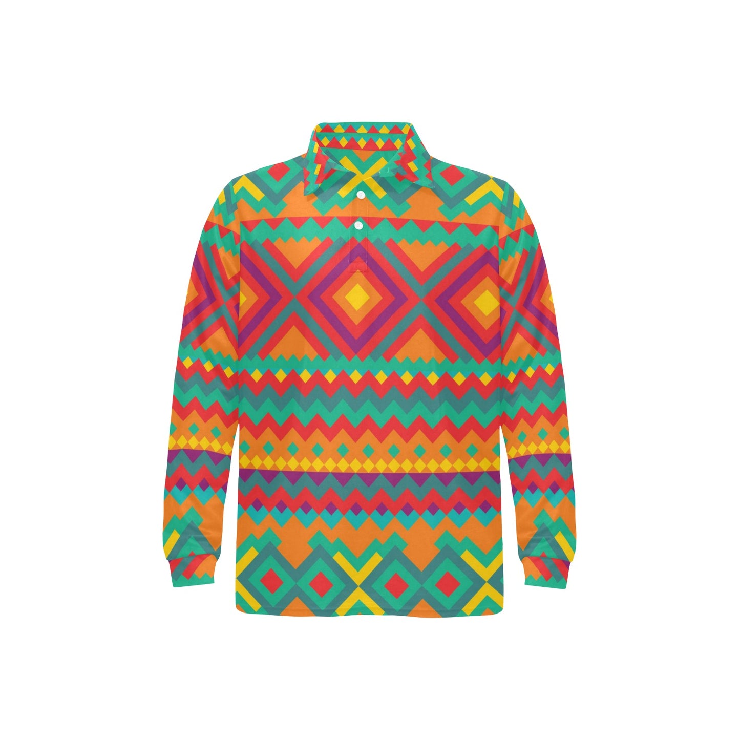 Mexican Pattern Print Design 04 Long Sleeve Polo Shirt For Men's
