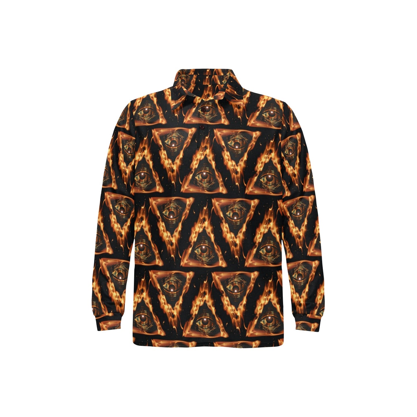 Eye of Horus in Flame Print Long Sleeve Polo Shirt For Men's
