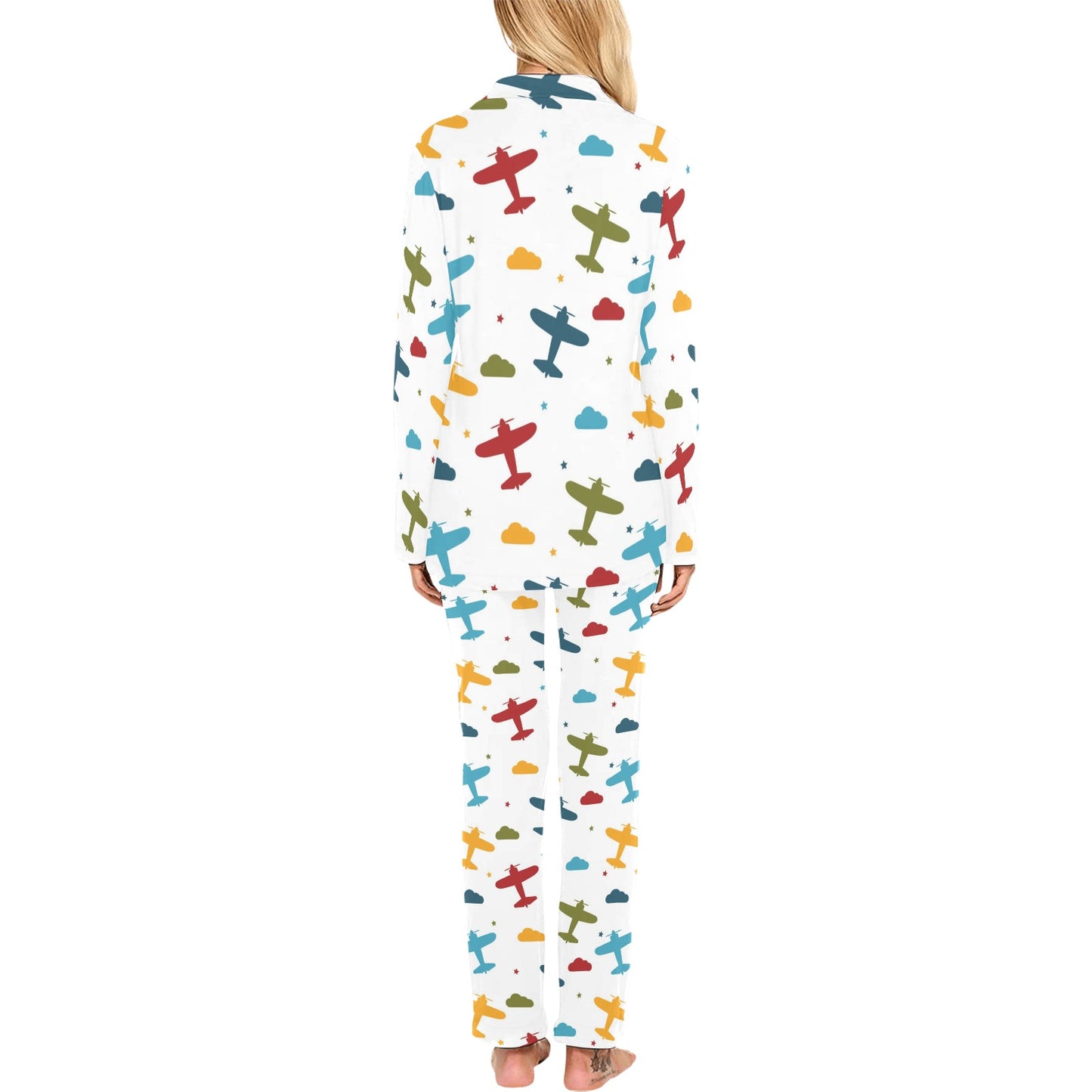 Airplane Pattern Print Design 06 Women's Long Pajama Set