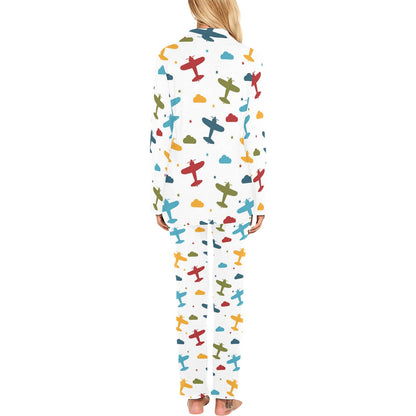 Airplane Pattern Print Design 06 Women's Long Pajama Set