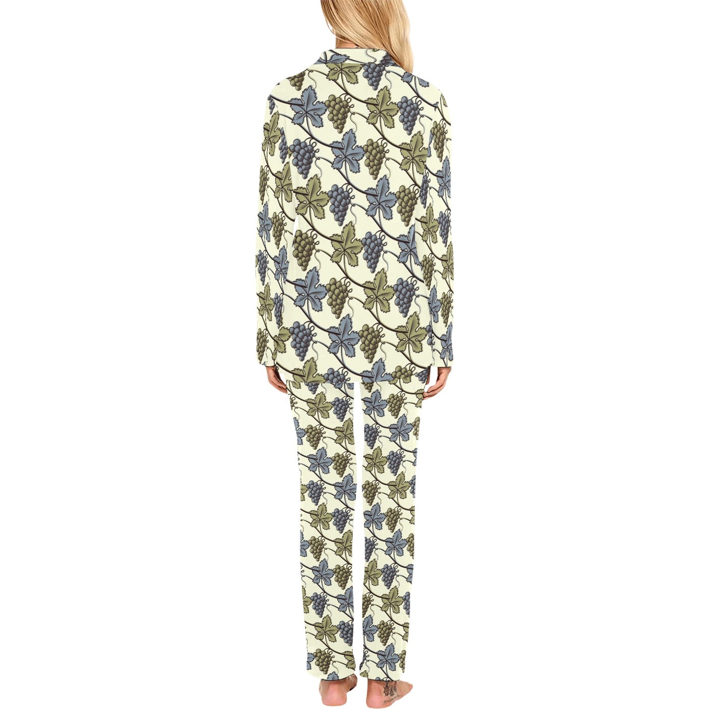 Grape Pattern Print Design GP03 Women's Long Pajama Set