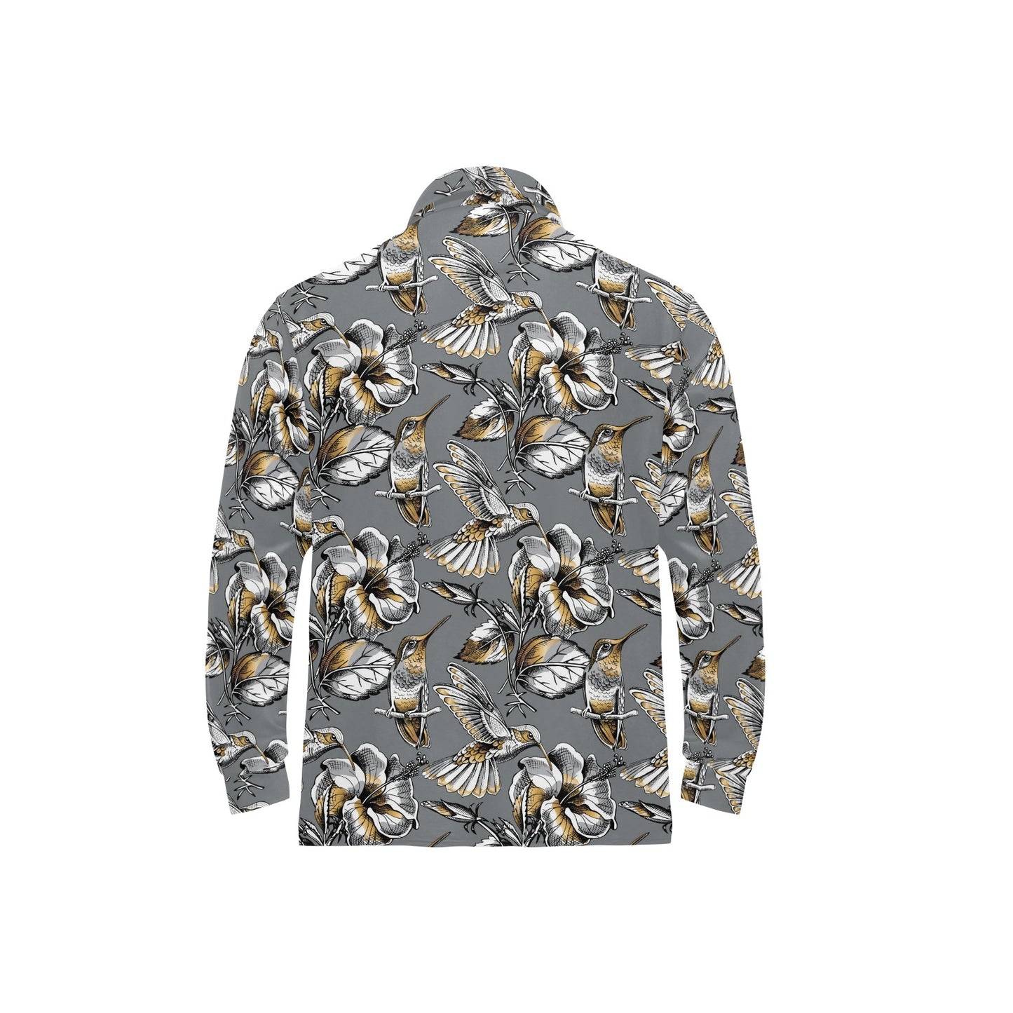 Hummingbird Pattern Print Design 02 Long Sleeve Polo Shirt For Men's