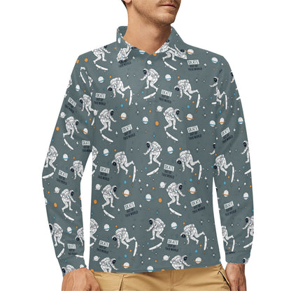 Skateboard Print Design LKS306 Long Sleeve Polo Shirt For Men's