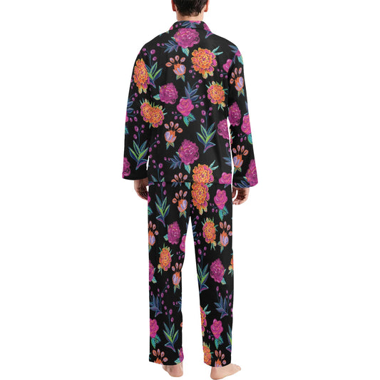 Marigold Pattern Print Design MR02 Men's Long Pajama Set