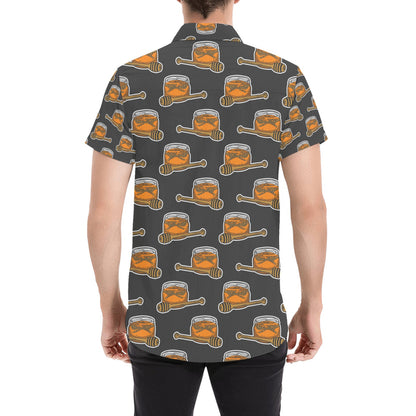 Honey Bee Print Design LKS305 Men Short Sleeve Button Up Shirt
