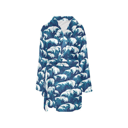 Ocean Wave Pattern Print Women's Fleece Robe