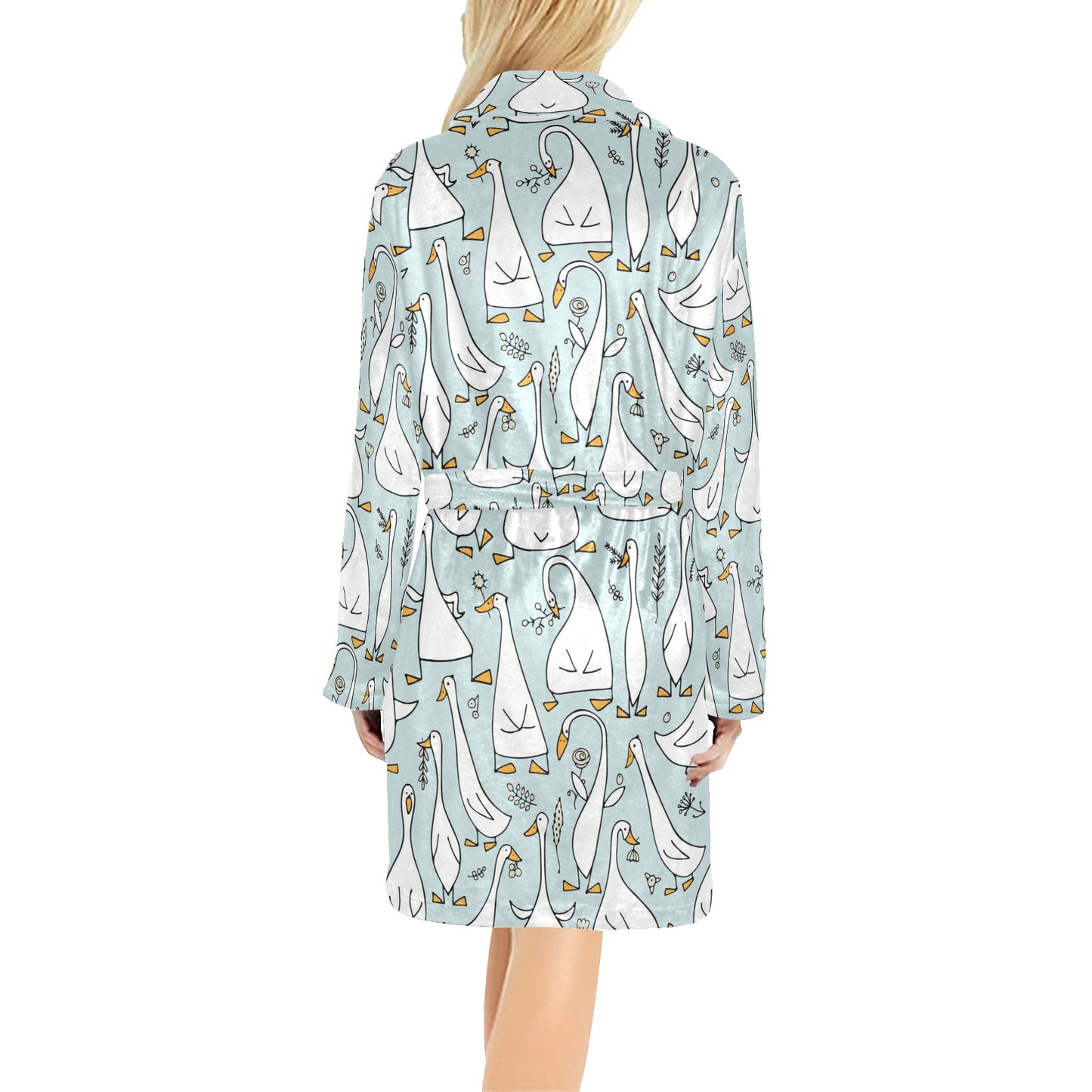 Goose Pattern Print Design 03 Women's Fleece Robe