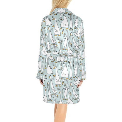 Goose Pattern Print Design 03 Women's Fleece Robe