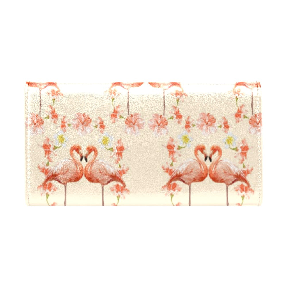 Flamingo Hibiscus Print Pattern Women's Trifold Wallet
