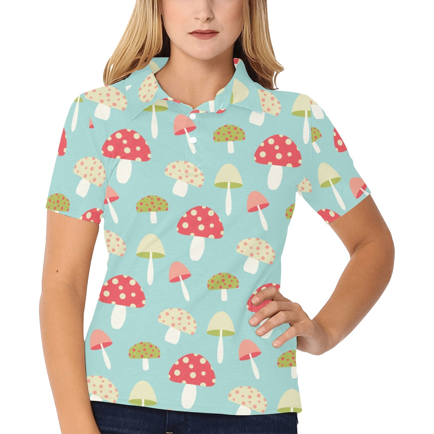 Mushroom Pattern Print Design A01 Women's Polo Shirt