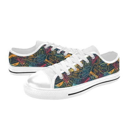 Travel Stamp Colorful Print Design LKS304 Women's White Low Top Shoes