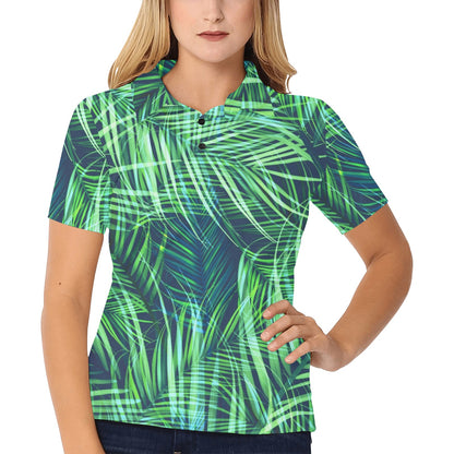 Palm Leaves Pattern Print Design PL02 Women's Polo Shirt