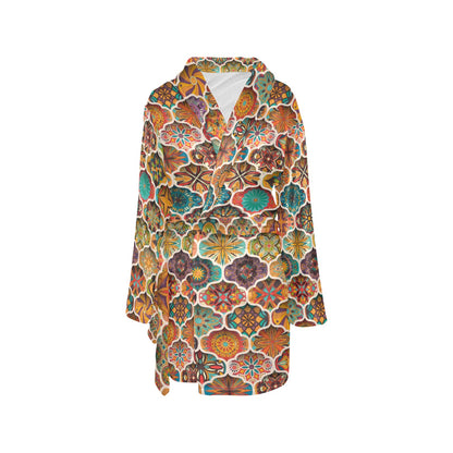 Mandala Mosaic Themed Design Print Women's Fleece Robe
