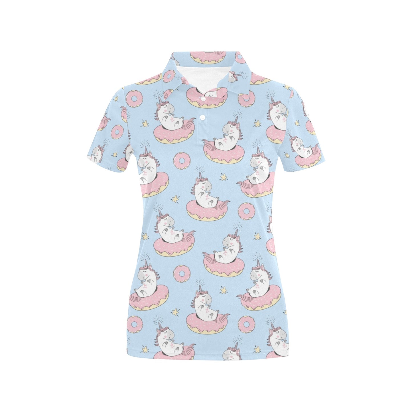 Donut Unicorn Pattern Print Design DN014 Women's Polo Shirt