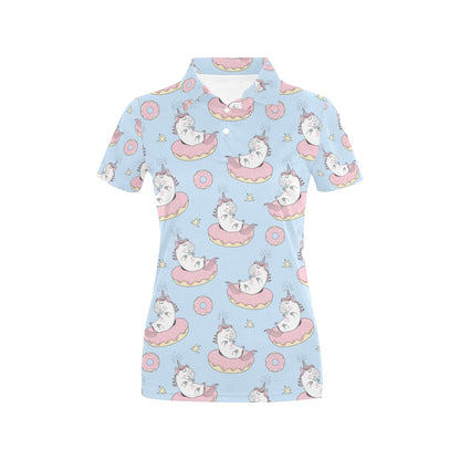 Donut Unicorn Pattern Print Design DN014 Women's Polo Shirt