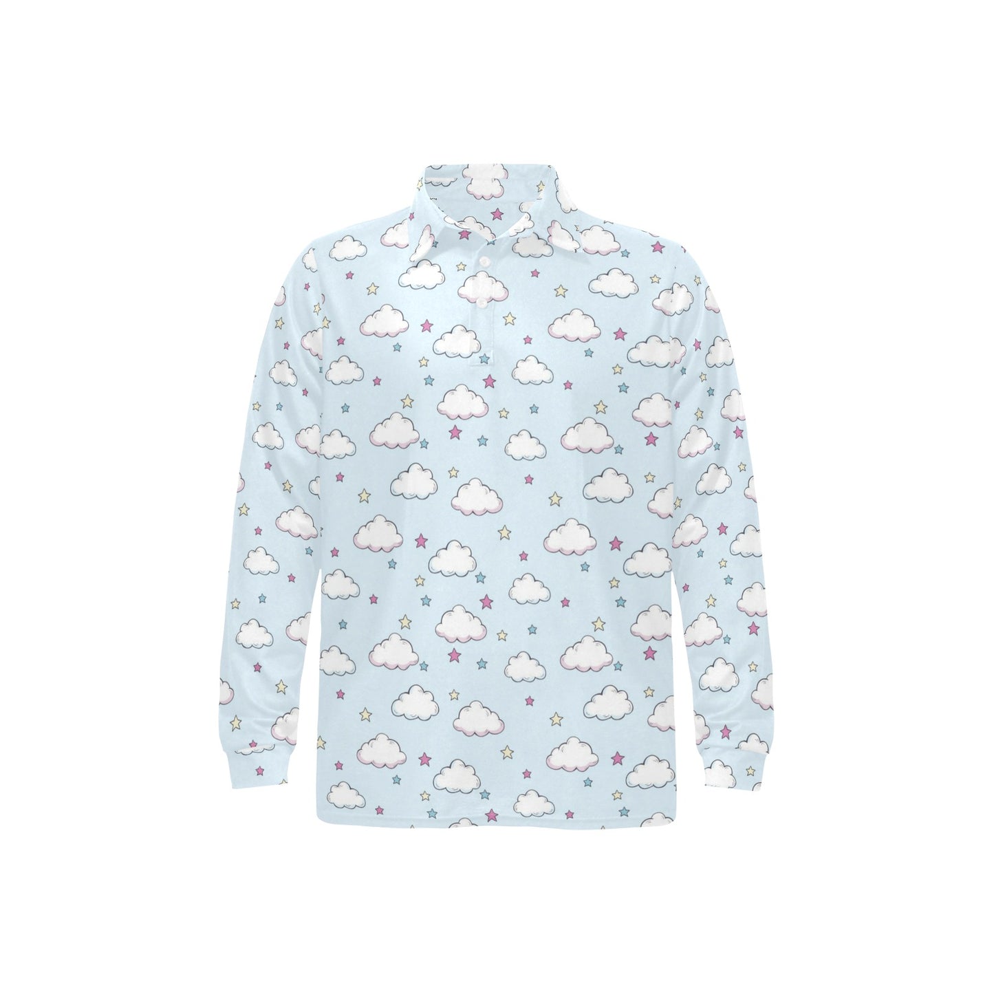 Cloud Pattern Print Design 01 Long Sleeve Polo Shirt For Men's