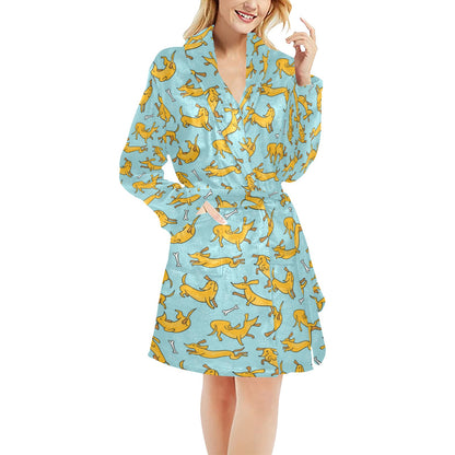 Dachshund Pattern Print Design 08 Women's Fleece Robe