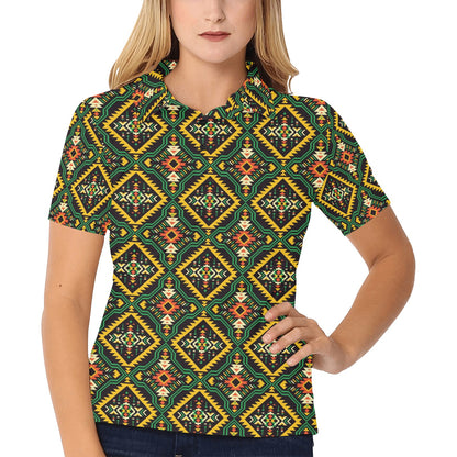 Kente Green Design African Print Women's Polo Shirt