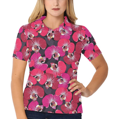 Orchid Red Pattern Print Design OR05 Women's Polo Shirt