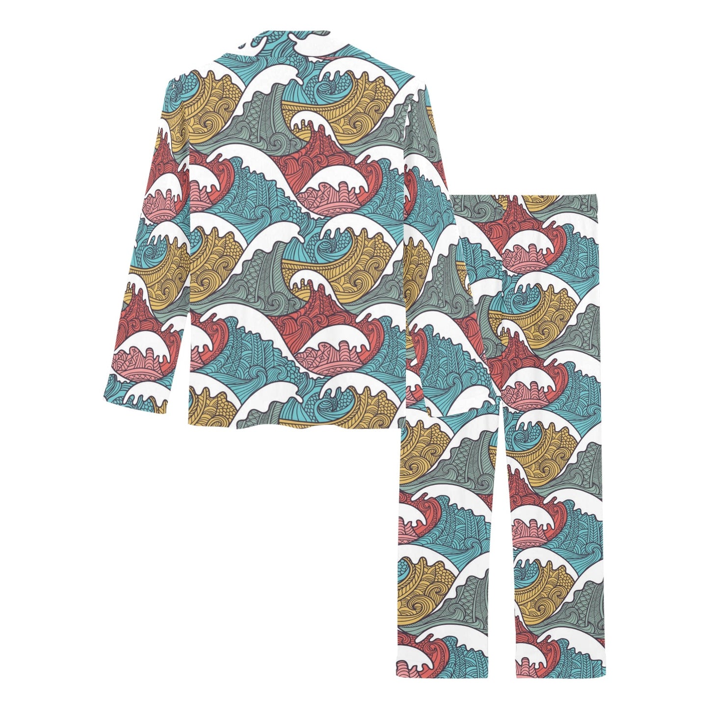Tribal Wave Pattern Print Women's Long Pajama Set