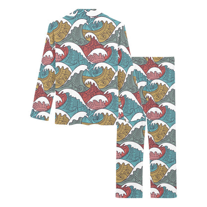 Tribal Wave Pattern Print Women's Long Pajama Set