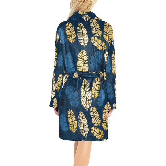 Banana Leaf Pattern Print Design BL09 Women's Fleece Robe