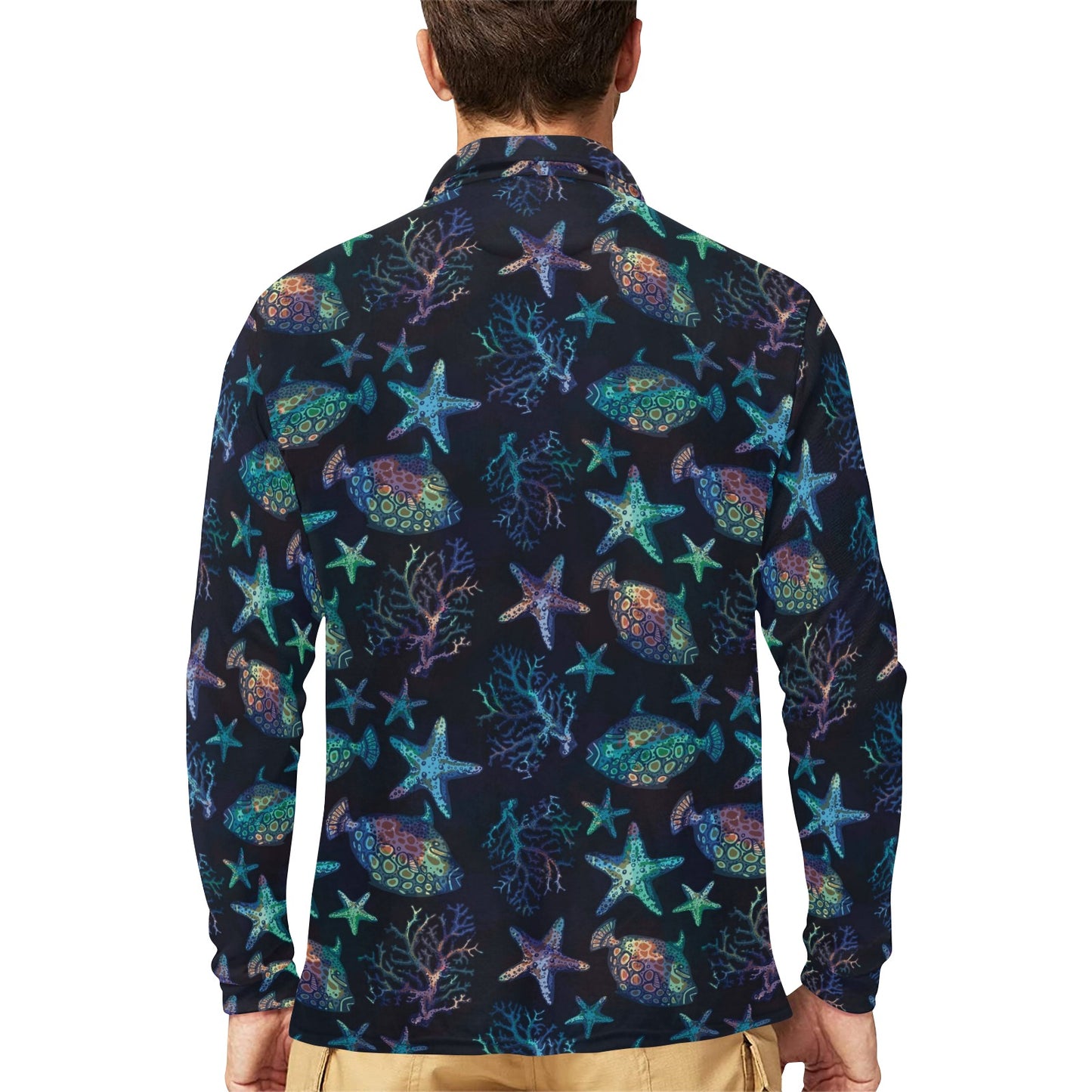 Starfish Pattern Print Design 01 Long Sleeve Polo Shirt For Men's