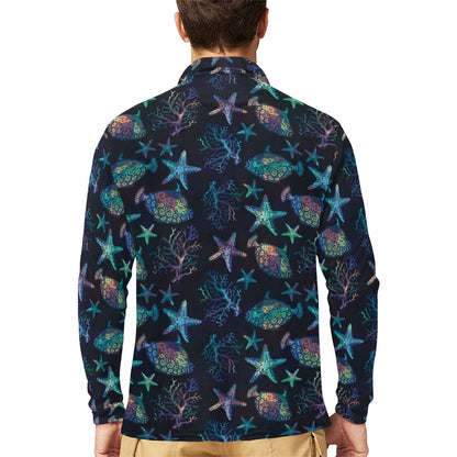 Starfish Pattern Print Design 01 Long Sleeve Polo Shirt For Men's