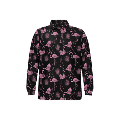 Flamingo Pink Print Pattern Long Sleeve Polo Shirt For Men's