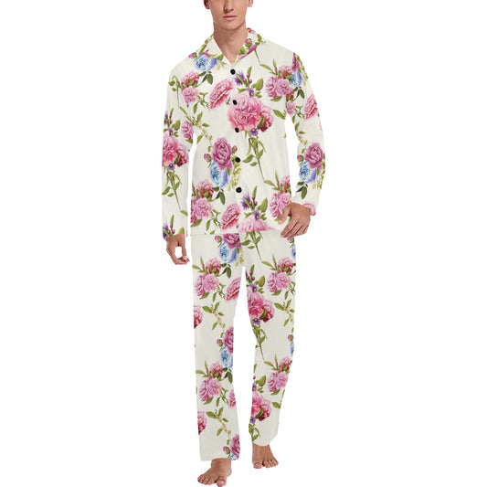 Carnations Pattern Print Design CN02 Men's Long Pajama Set
