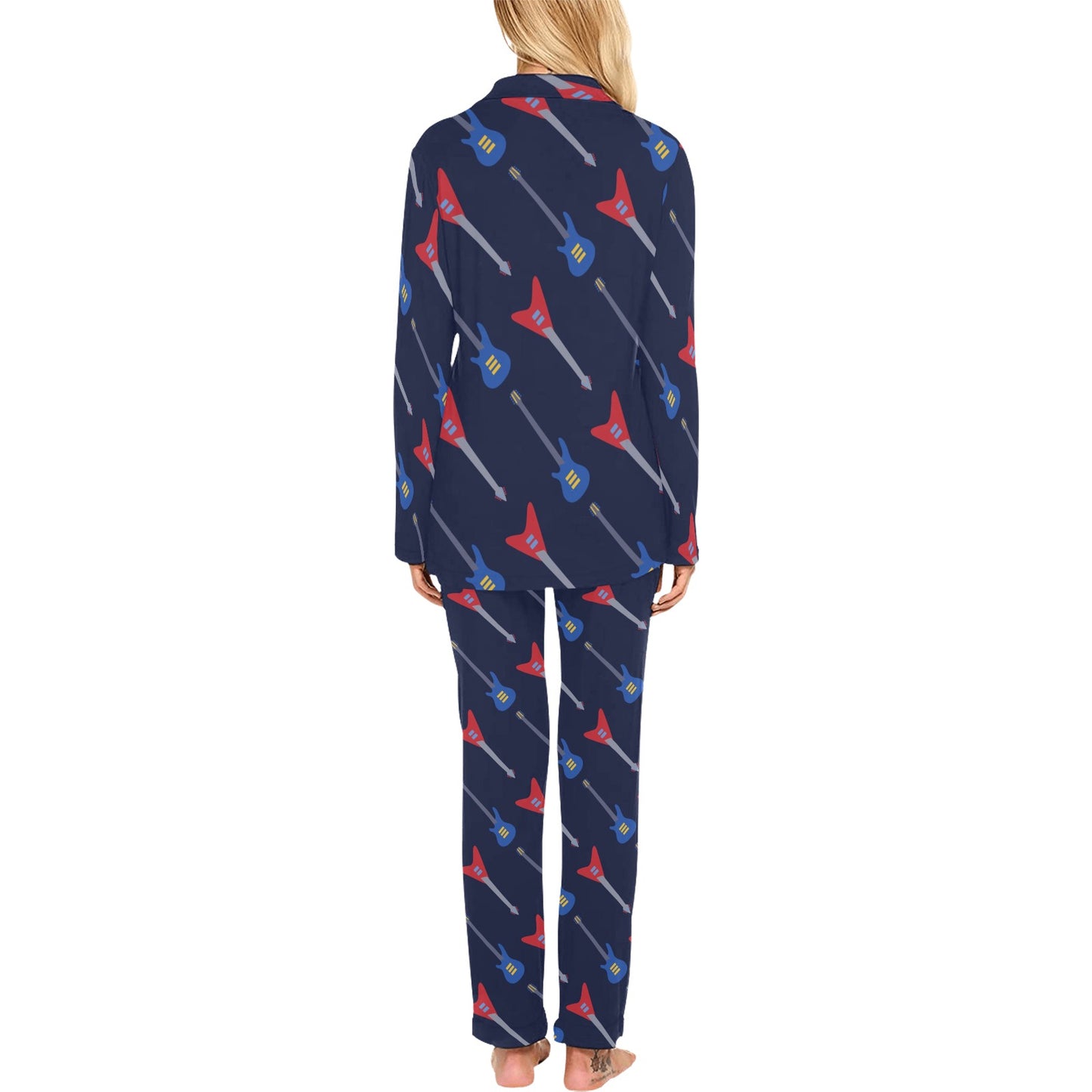 Electric Guitar Pattern Print Design 01 Women's Long Pajama Set