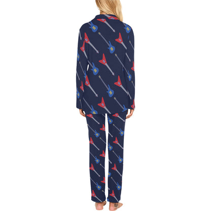 Electric Guitar Pattern Print Design 01 Women's Long Pajama Set