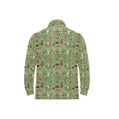 Native Indian Themed Design Print Long Sleeve Polo Shirt For Men's