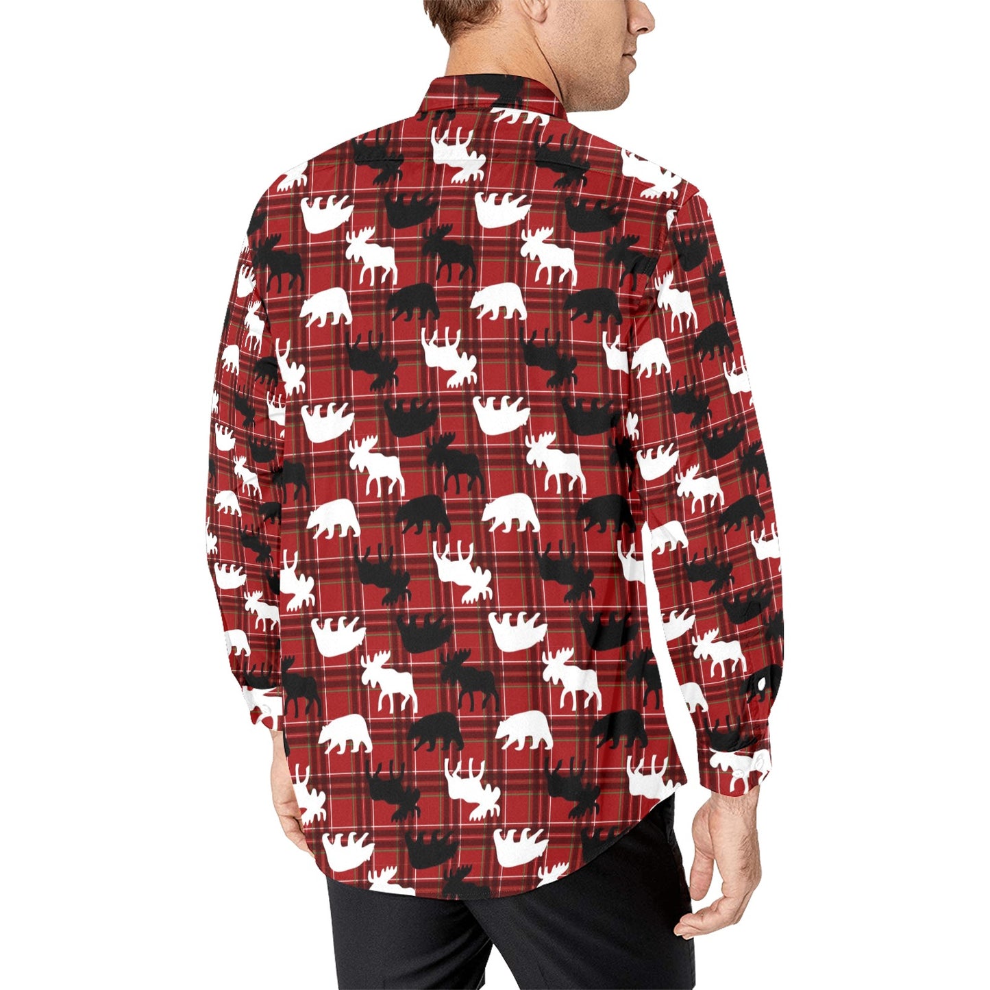 Moose Print Design LKS401 Men's Long Sleeve Dress Shirt