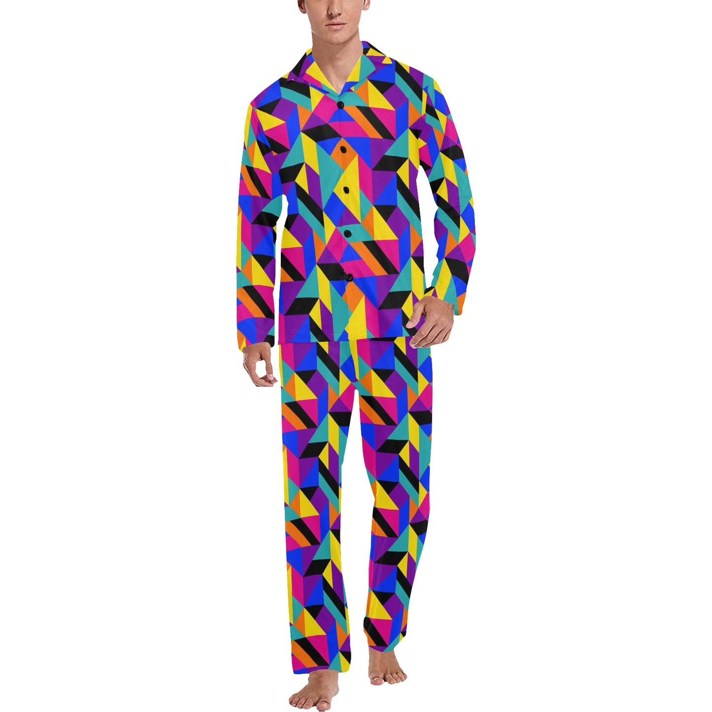 90s Colorful Pattern Print Design 1 Men's Long Pajama Set