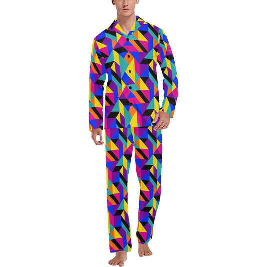 90s Colorful Pattern Print Design 1 Men's Long Pajama Set