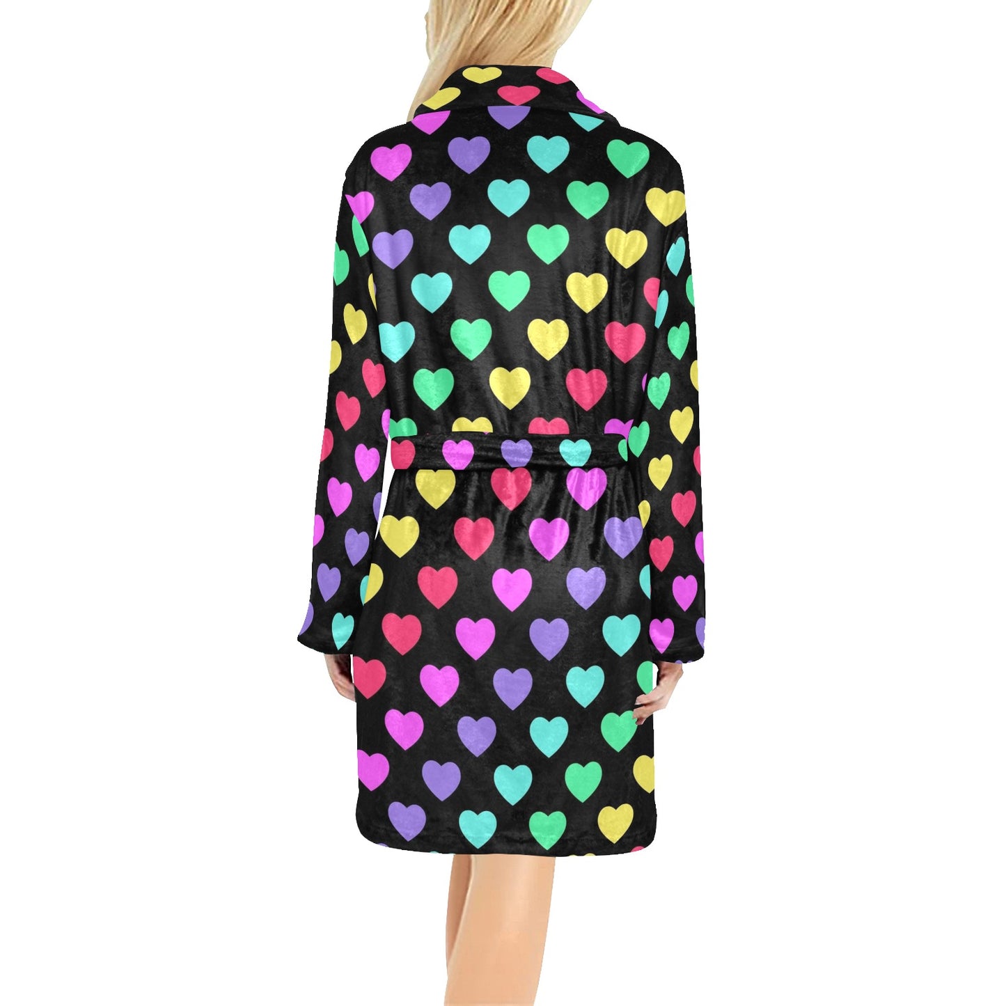 Heart Rainbow Pattern Print Design HE02 Women's Fleece Robe