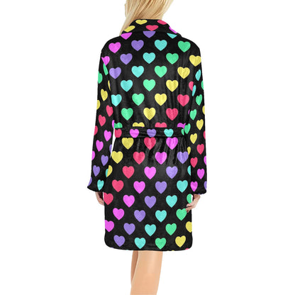 Heart Rainbow Pattern Print Design HE02 Women's Fleece Robe