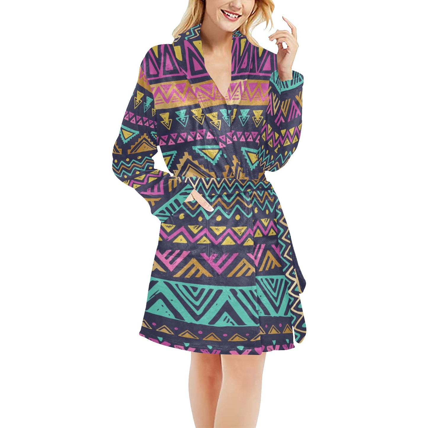 Multicolor Tribal aztec Women's Fleece Robe