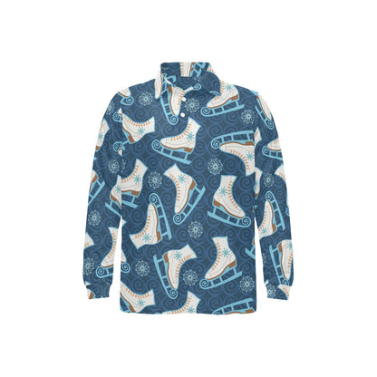 Ice Skate Pattern Print Design 01 Long Sleeve Polo Shirt For Men's
