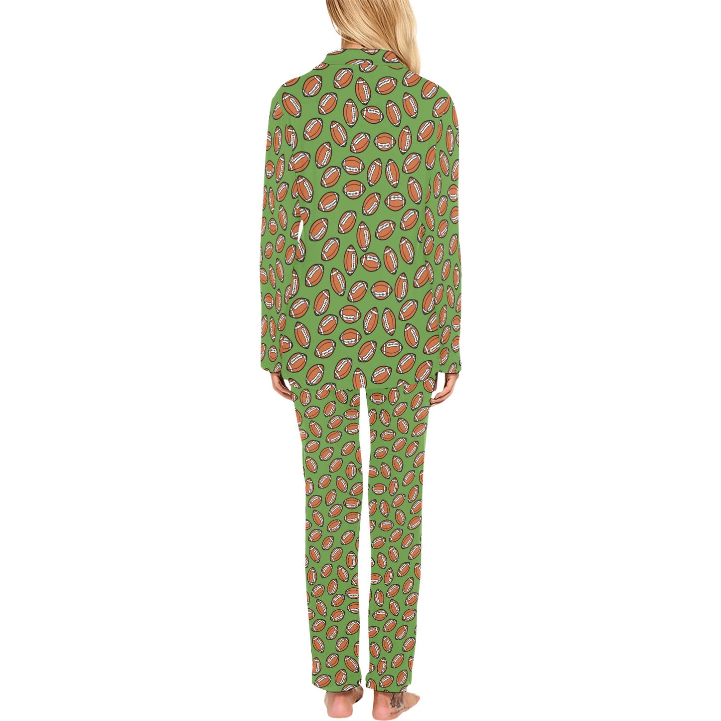 American Football on Green Design Women's Long Pajama Set