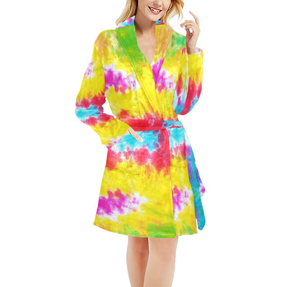 Tie Dye Rainbow Themed Print Women's Fleece Robe