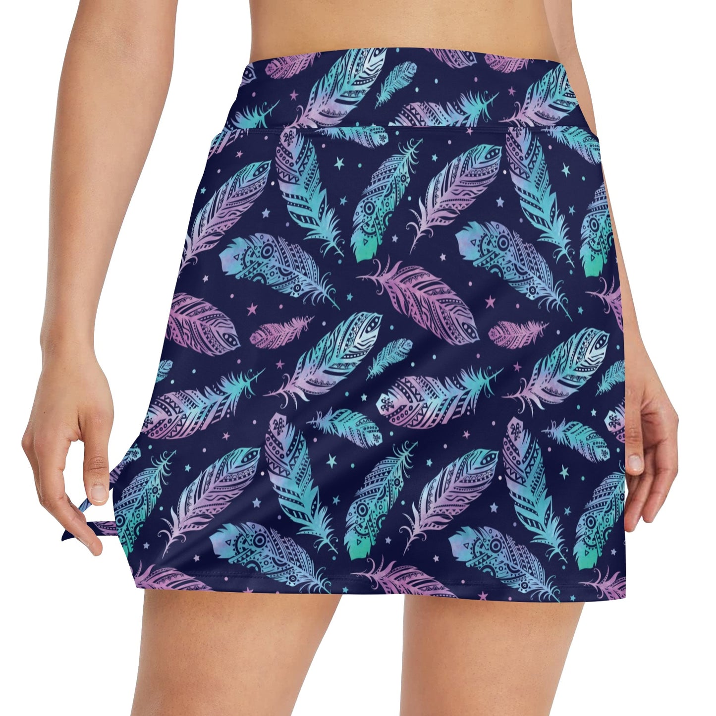 Feather Aztec Design Print 17" Golf & Pickleball Skort with Pockets