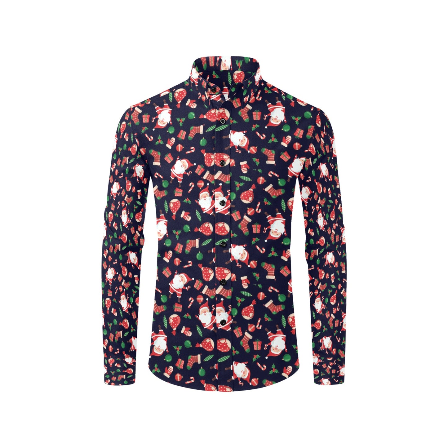 Santa Christmas Themed Print Design LKS304 Men's Long Sleeve Dress Shirt