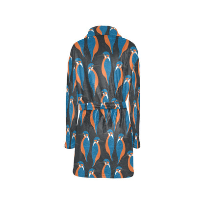 Kingfisher Pattern Print Design 03 Women's Fleece Robe