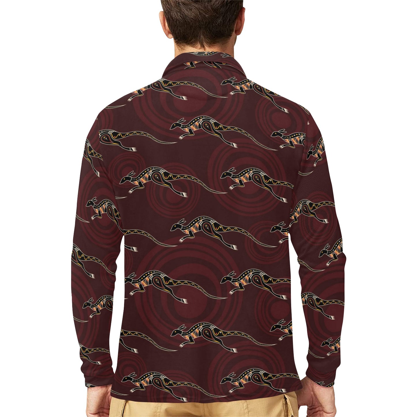 Kangaroos Pattern Print Design 05 Long Sleeve Polo Shirt For Men's