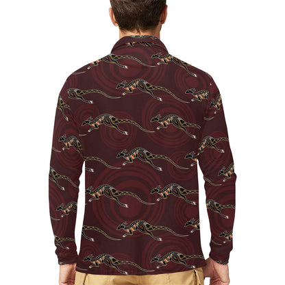 Kangaroos Pattern Print Design 05 Long Sleeve Polo Shirt For Men's