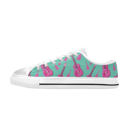Acoustic Guitar Print Design LKS405 Women's White Low Top Shoes